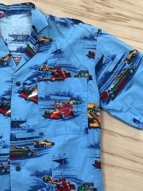 Handmade Other - Men’s Blue Racing Car Cotton Print Button-Up SS Shirt Medium